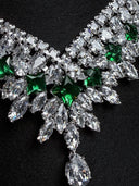 V-Neckline Crystal & Emerald Stone Set