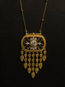 Filigree Arch Stone Leaf Tassel Necklace