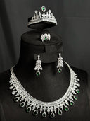 Emerald & Crystal Leaf Fringe Set